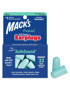 Tapones para oídos Mack's Original - 10 pares, NRR 33dB, cómodos
