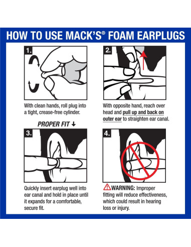Tapones para oídos Mack's Original - 10 pares, NRR 33dB, cómodos