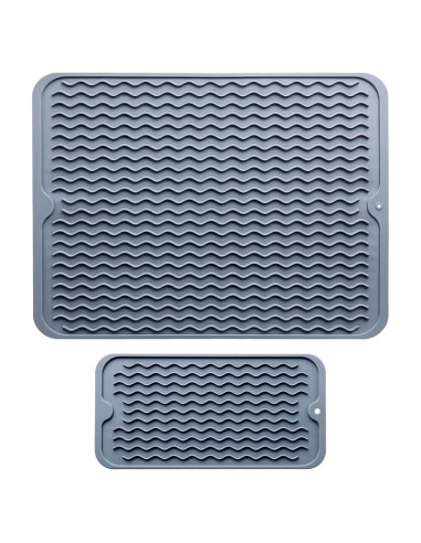Alfombrilla de Secado de Platos de Silicona AOJOYS - 2 Piezas Gris