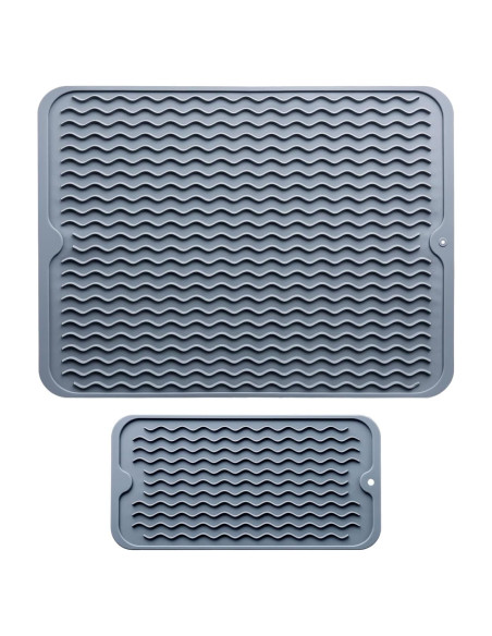 Alfombrilla de Secado de Platos de Silicona AOJOYS - 2 Piezas Gris
