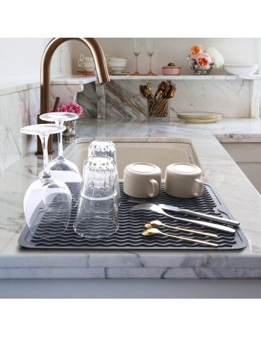 Alfombrilla de Secado de Platos de Silicona AOJOYS - 2 Piezas Gris