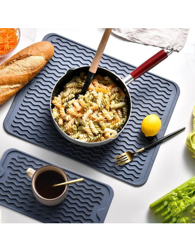 Alfombrilla de Secado de Platos de Silicona AOJOYS - 2 Piezas Gris