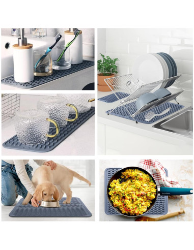 Alfombrilla de Secado de Platos de Silicona AOJOYS - 2 Piezas Gris