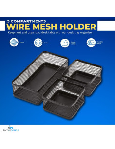 Organizador de Escritorio 1EnLaOficina Malla Negra 3 Compartimentos 2