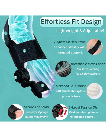 Corrector de Juanetes Veook Ajustable Negro para Alivio de Hallux Valgus