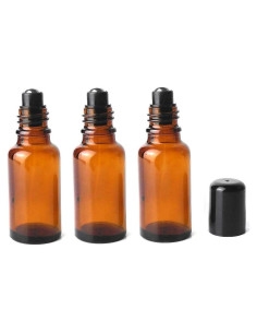 3 Botellas de Vidrio Ámbar 20ml con Bola de Acero Inoxidable