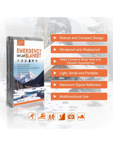 4 Mantas Térmicas de Emergencia Mylar CPOMIENI 210 x 157 cm
