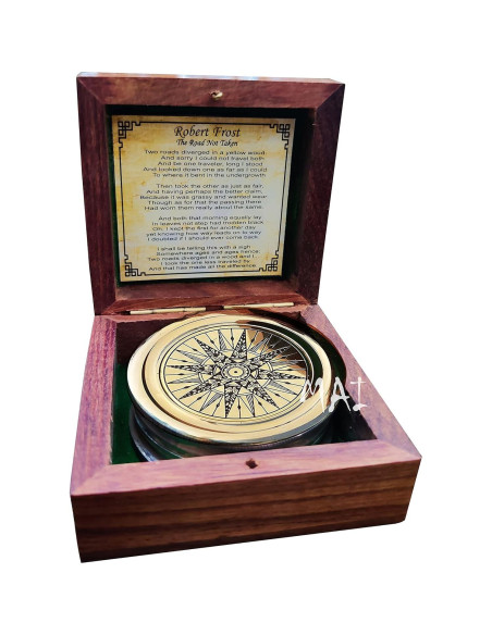 Brújula de Bronce Antiguo con Poema de Robert Frost - Regalo Inspirador