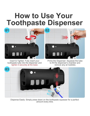 Soporte de Cepillo de Dientes y Dispensador RWSEFK Negro