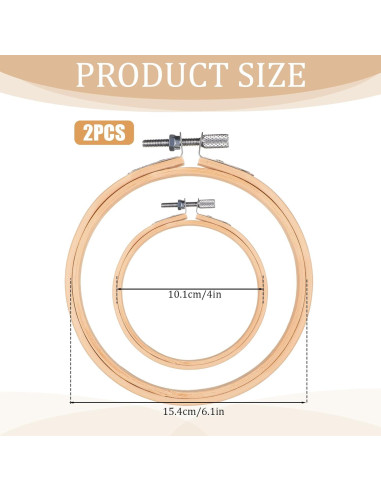 Aros de Bordado de Bambú 4" y 6" - 2 Pcs Ajustables