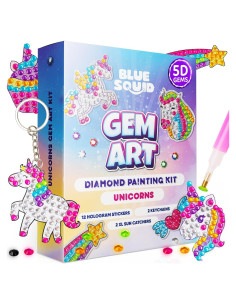 Kit de Arte de Diamante Blue Squid Unicornio - 16 Piezas