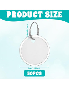 50 Etiquetas de Llave de Metal Fyntave 3 cm Redondas Blancas 2