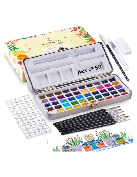 Juego de Pinturas Acuareladas Flynxo - 50 Colores Brillantes