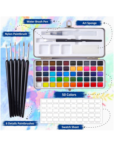 Juego de Pinturas Acuareladas Flynxo - 50 Colores Brillantes