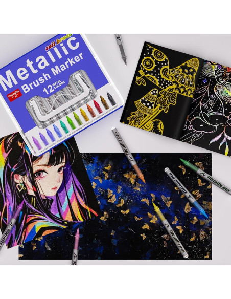 Marcadores Metálicos DICEKOO 12 Colores Punta Pincel 1-5mm