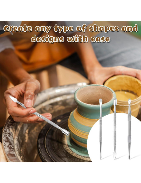 Herramientas de Escultura en Arcilla Larrel - Acero Inoxidable, 3 Piezas