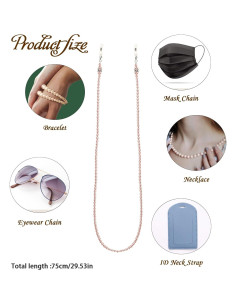 Cadena de Gafas de Perlas Rosa 70 cm Soporte para Gafas 2