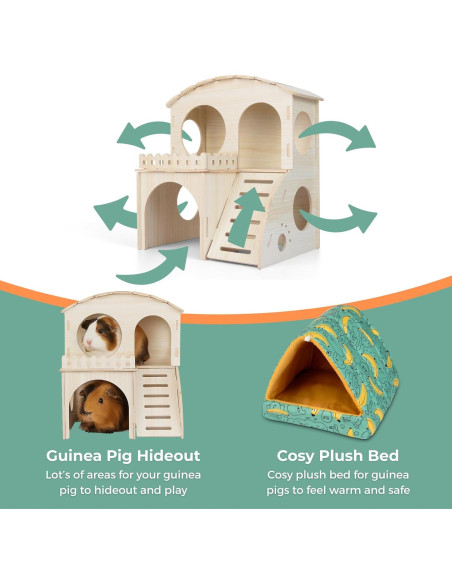 Casa para Cobayas de Madera Paulownia con Cama y Juguetes