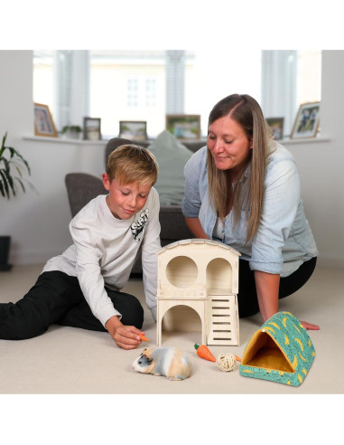 Casa para Cobayas de Madera Paulownia con Cama y Juguetes