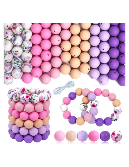 120 Perlas de Silicona 15mm WNSIRVY Rosa Púrpura para Manualidades