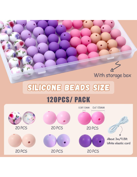 120 Perlas de Silicona 15mm WNSIRVY Rosa Púrpura para Manualidades