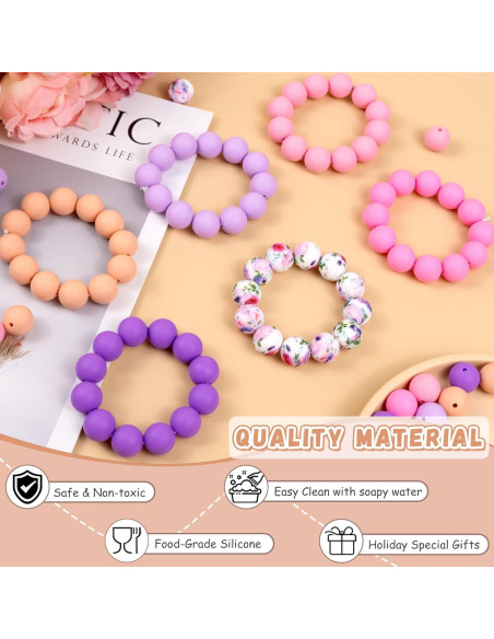 120 Perlas de Silicona 15mm WNSIRVY Rosa Púrpura para Manualidades