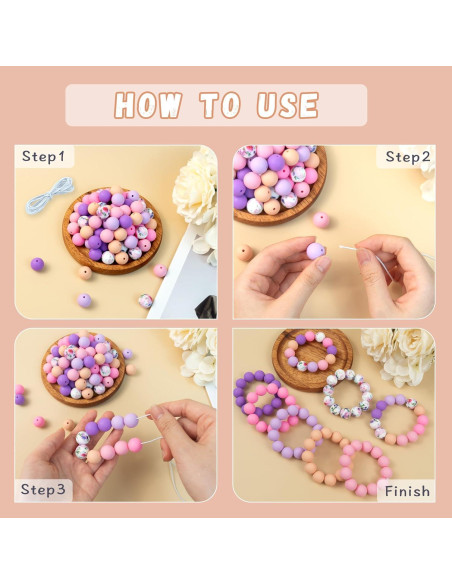 120 Perlas de Silicona 15mm WNSIRVY Rosa Púrpura para Manualidades