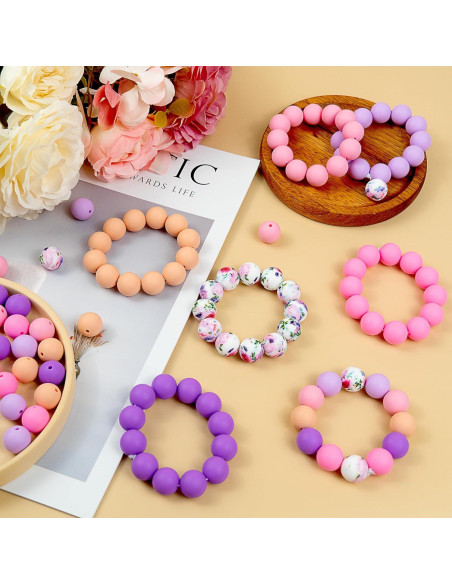 120 Perlas de Silicona 15mm WNSIRVY Rosa Púrpura para Manualidades