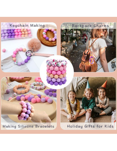 120 Perlas de Silicona 15mm WNSIRVY Rosa Púrpura para Manualidades