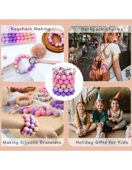 120 Perlas de Silicona 15mm WNSIRVY Rosa Púrpura para Manualidades