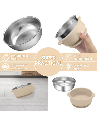 Tazones para Bebés Wesketch Acero Inoxidable 2 Piezas Antideslizante