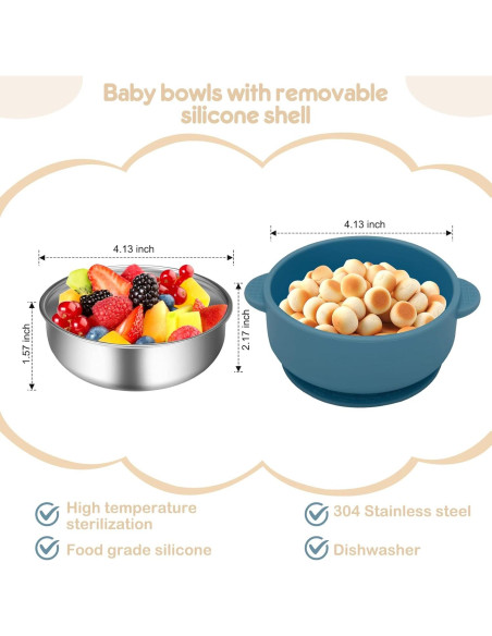 Tazones para Bebés Wesketch Acero Inoxidable 2 Piezas Antideslizante