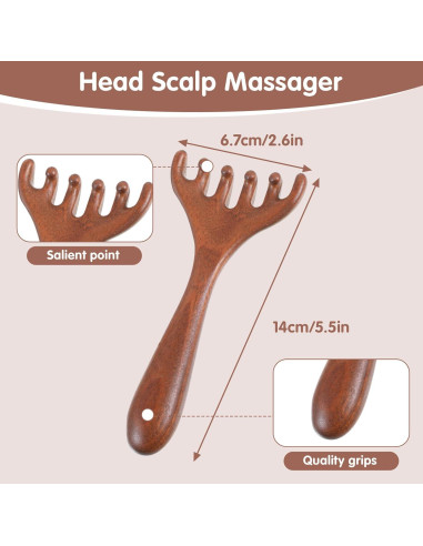 Masajeador de Cabeza Quilax 2 Piezas Madera Sándalo 14x6.7cm