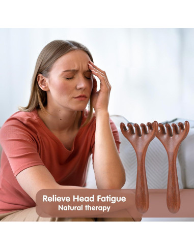 Masajeador de Cabeza Quilax 2 Piezas Madera Sándalo 14x6.7cm