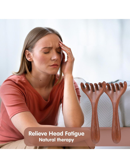 Masajeador de Cabeza Quilax 2 Piezas Madera Sándalo 14x6.7cm