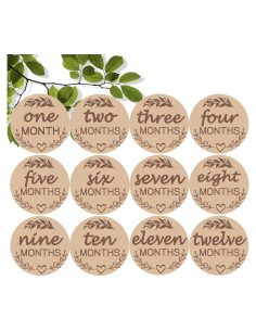 Discos de Hitos Mensuales para Bebés de Madera - 12 Tarjetas