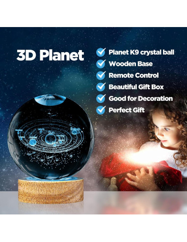 Luz Nocturna 3D Sistema Solar PYMIN3D con Control Remoto