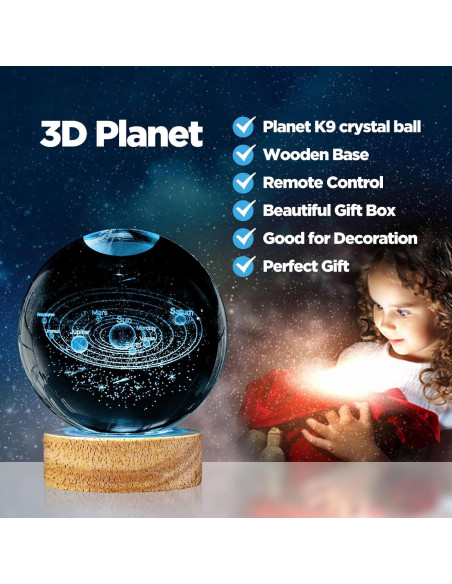 Luz Nocturna 3D Sistema Solar PYMIN3D con Control Remoto