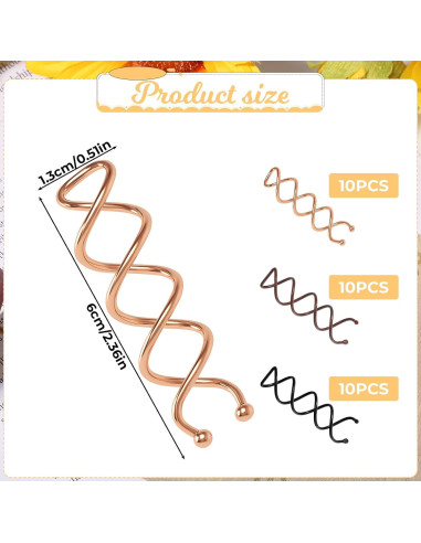 30 Horquillas Espirales KALIONE en 3 Colores 6 cm