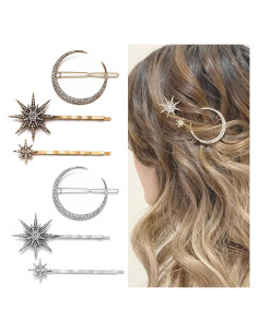 6 Clips para el Cabello Estrella y Luna mdgfge - Rhinestones