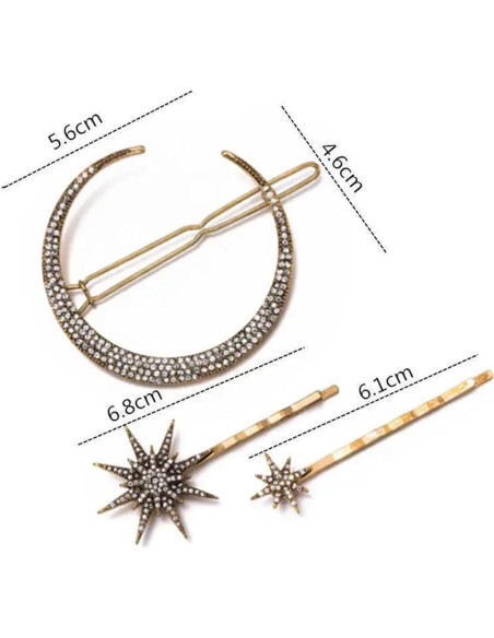 6 Clips para el Cabello Estrella y Luna mdgfge - Rhinestones
