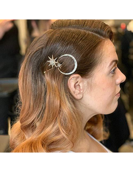6 Clips para el Cabello Estrella y Luna mdgfge - Rhinestones
