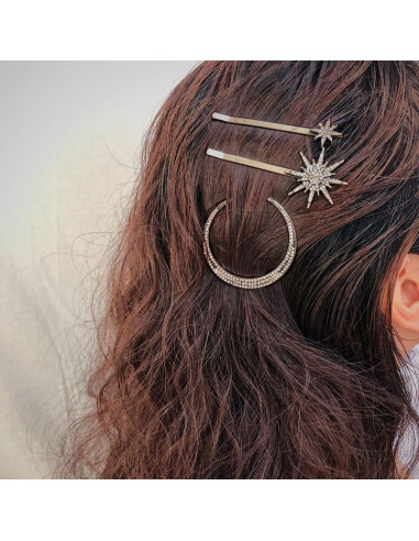 6 Clips para el Cabello Estrella y Luna mdgfge - Rhinestones
