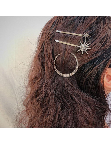 6 Clips para el Cabello Estrella y Luna mdgfge - Rhinestones