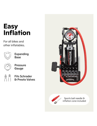 Bomba de Pie Manual Schwinn Air Base Plus - 120 PSI