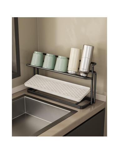 Soporte para Secar Botellas Aiusafacai Negro 2 Niveles 40x11cm