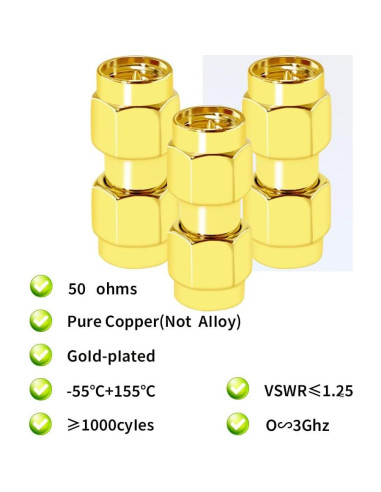 Adaptador Coaxial SMA Macho a Macho CNARIO 3 Piezas Dorado