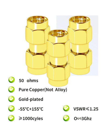 Adaptador Coaxial SMA Macho a Macho CNARIO 3 Piezas Dorado