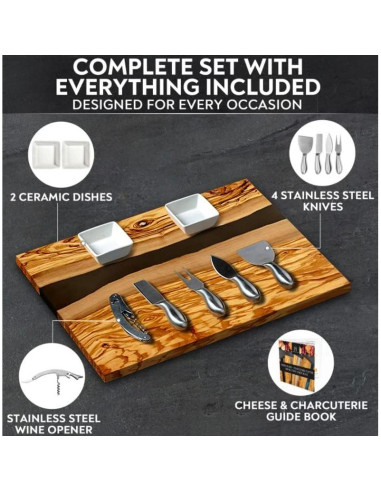 Juego de Tabla de Queso y Charcutería Parkway Home - Madera de Olivo 40x30cm