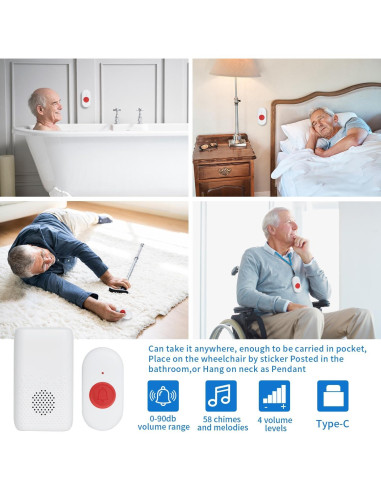 Sistema de Alerta Inalámbrico MERLRR con Botón SOS y Vibración